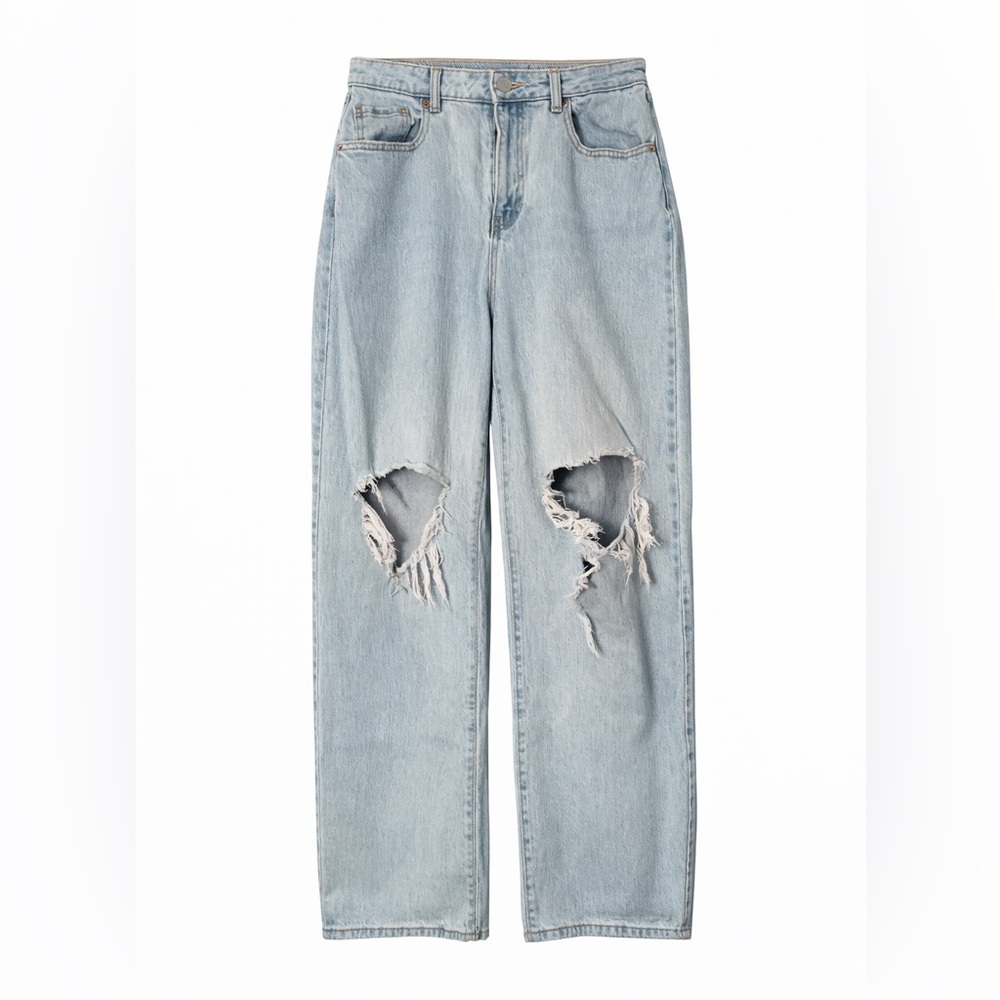 Wide Leg Distressed Jeans Light Wash High Rise Size 12